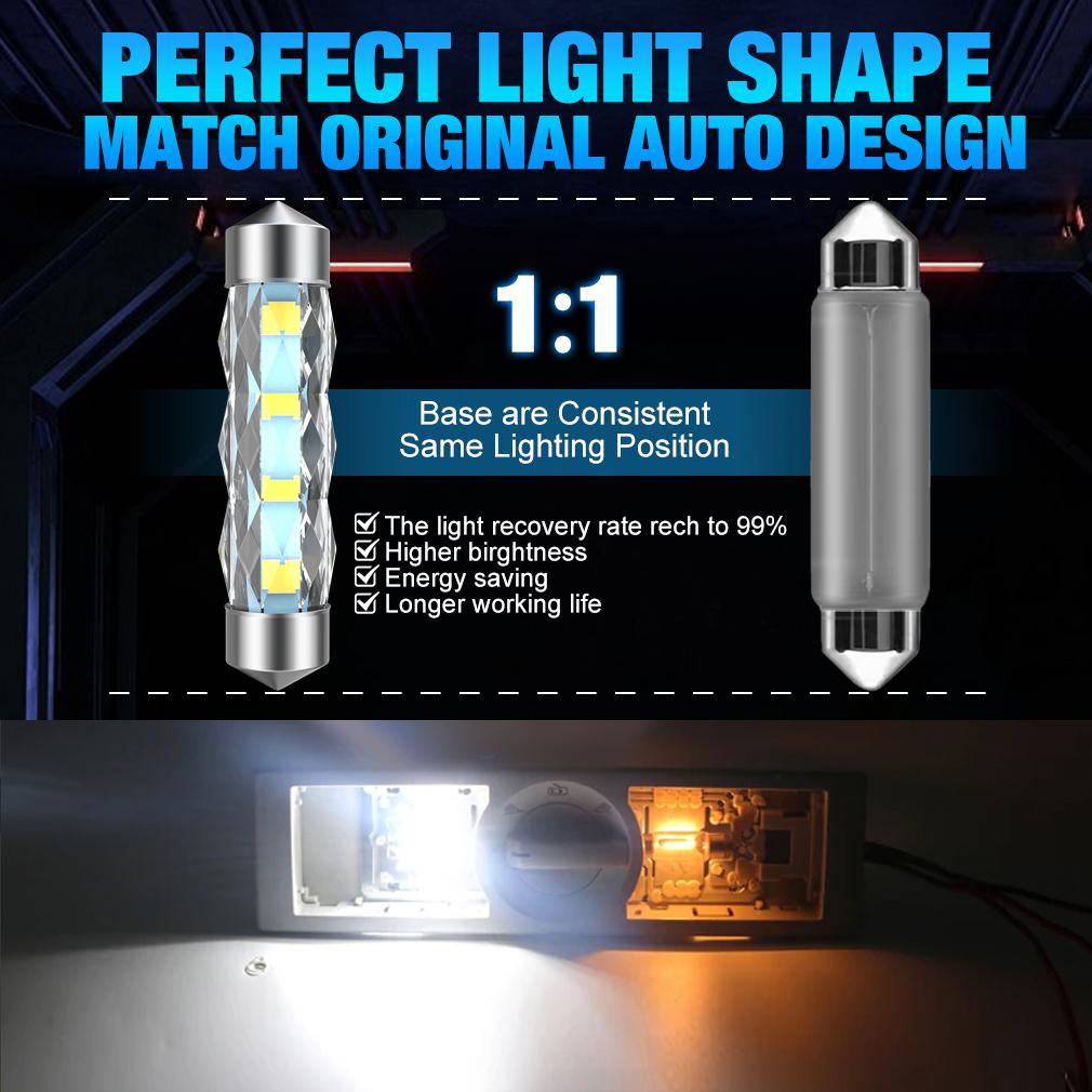 10Pcs C5W LED Car Interior Dome Map Festoon Lamp 31mm 36mm 39mm 41mm Dual-side Beam License Plate Light Trunk Bulbs C10W 2835 8SMD 12V DC 6000K White