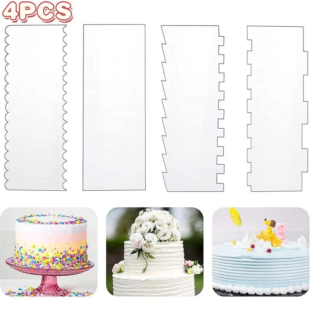 4PCS/set Cake Scraper Buttercream Frosting Scraper Stripe Cake Comb Decorating Contour Saw Tooth Cake Trim Smoother Baking Tool
