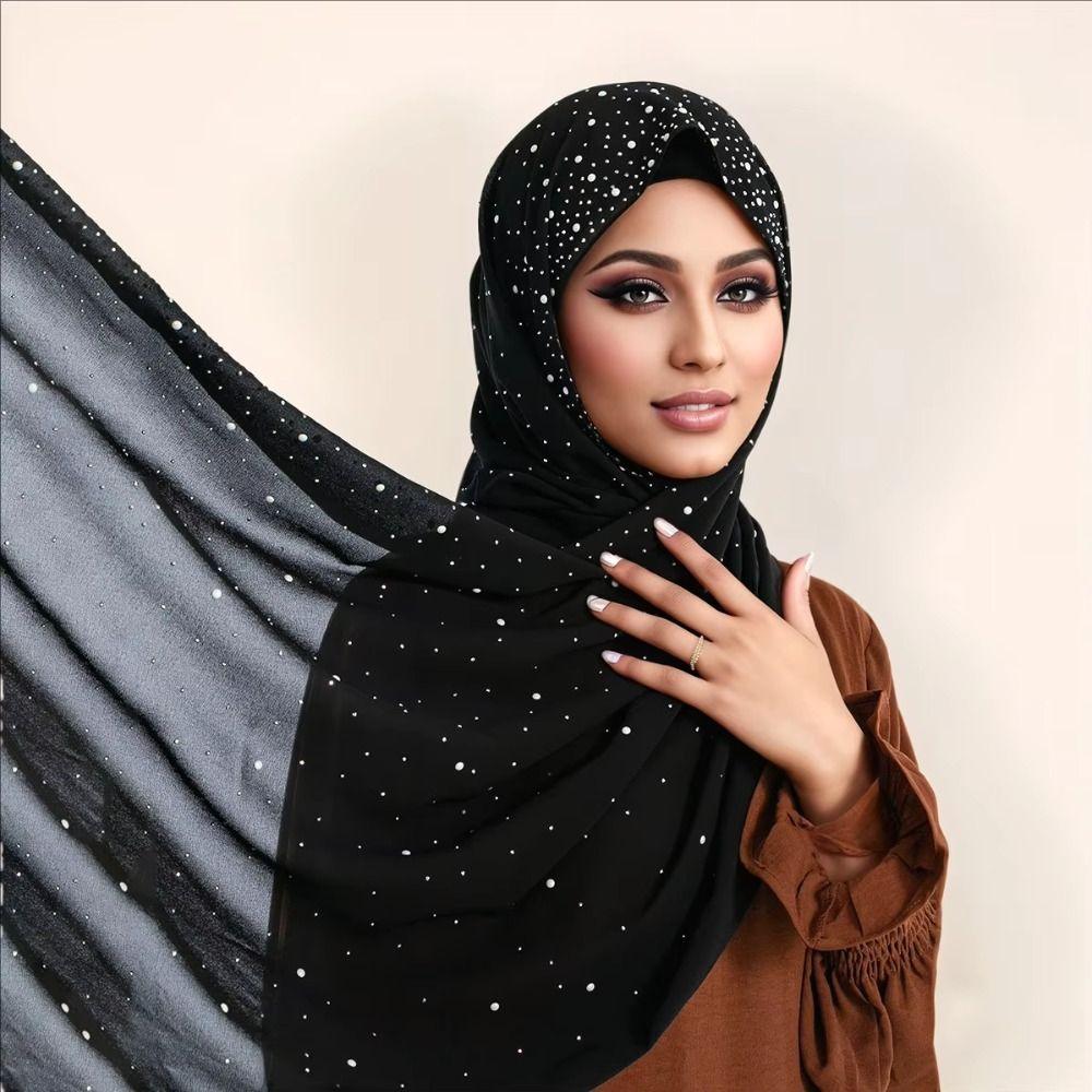 180*70cm Muslim Headscarf Windproof Beads Shawls Breathable Islamic Turban Headband  Party Decor