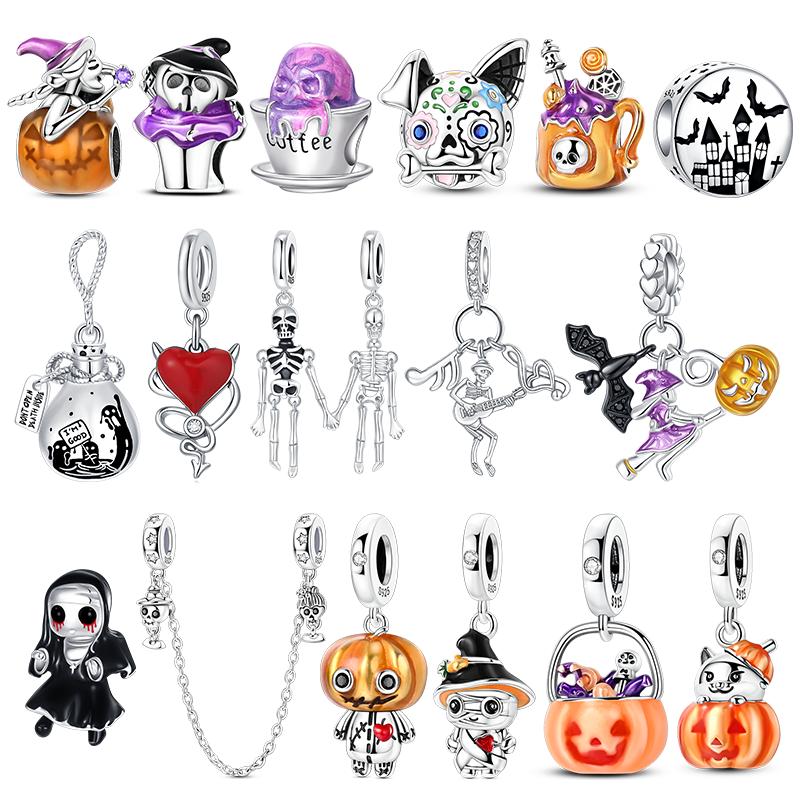 Copper Halloween Witch Pumpkin Poison Elements Charms Pendant Fit Original Charm Bracelets Women Diy Jewelry Gift