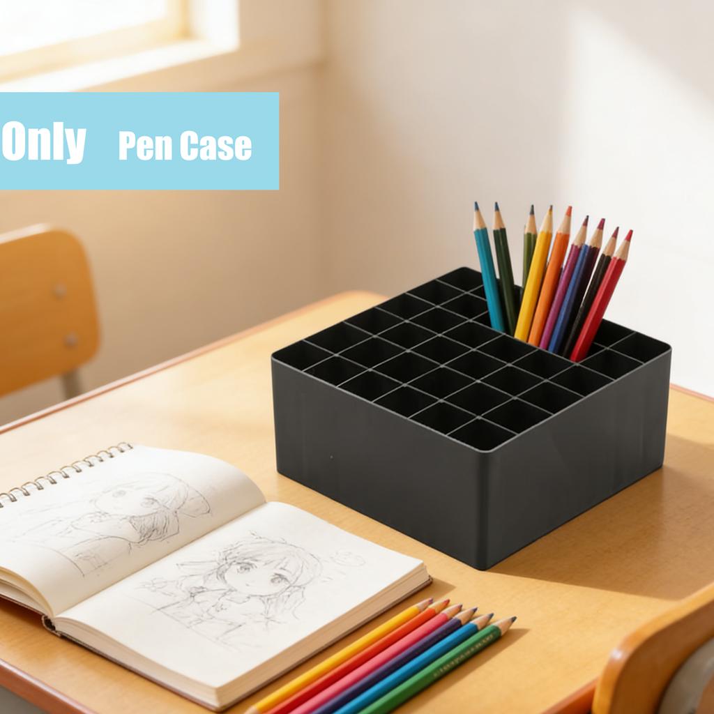 36-Grid Plastic Marker Pen Storage Tray - Empty Organizer Box for Art Supplies, Crafts & School Stationery