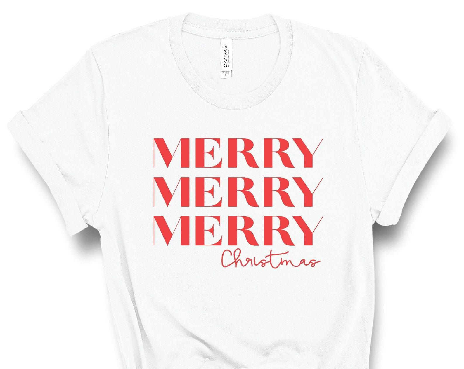Merry Merry Merry Shirt | Christmas party Tshirt | Cute Christmas Shirt | Women s Christmas Top | Holiday T-shirt | Merry Christmas Shirt XL