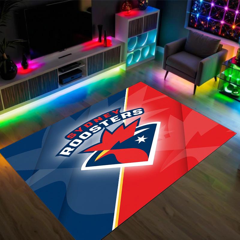 Sydney Roosters Design Crystal Velvet Carpet Cozy Non?Slip Printed Rug For Bedroom Living Room Entrance