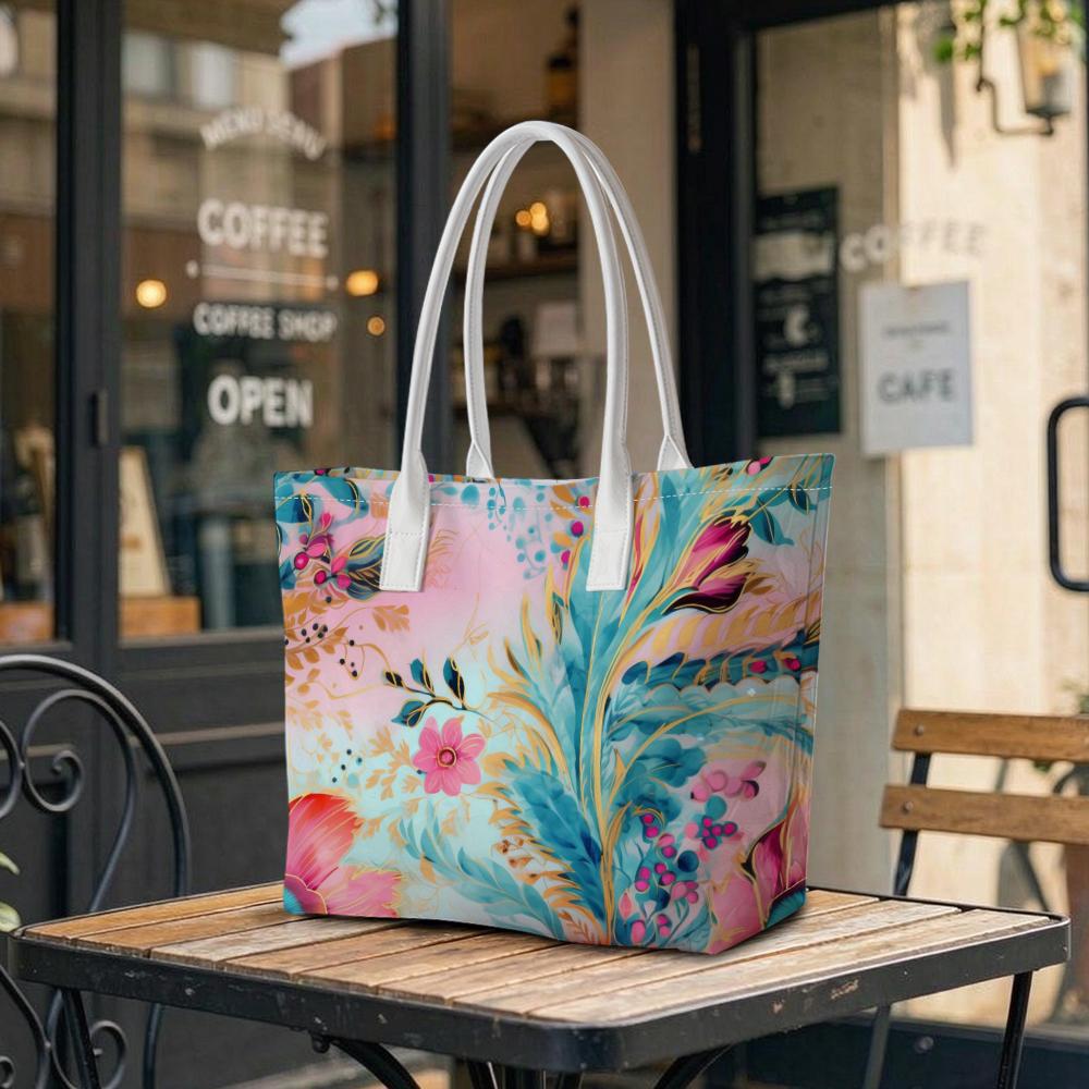 Floral Printed Tote Bag Casual Large Capacity Handbag for Daily Shopping