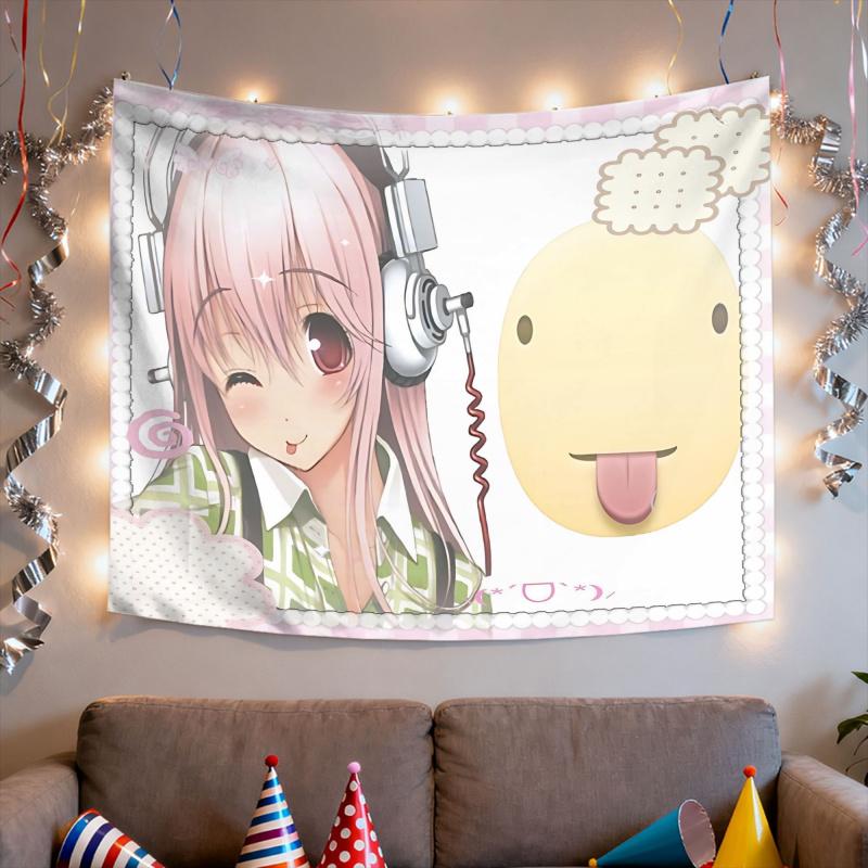 VIKAMA Super Sonico Funny Meme Tapestry Japanese Anime Wall Hanging Bedroom Bedhead Dorm Party House Backdrop Decoration