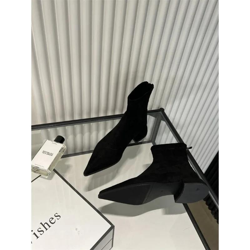 Mode 2024Reißverschlüsse Mode Spitzschuh Damen Stiefeletten mit niedrigem Absatz Schuhe Damen Leopardenmuster Schuhe Damen Stretch Moderne Stiefel