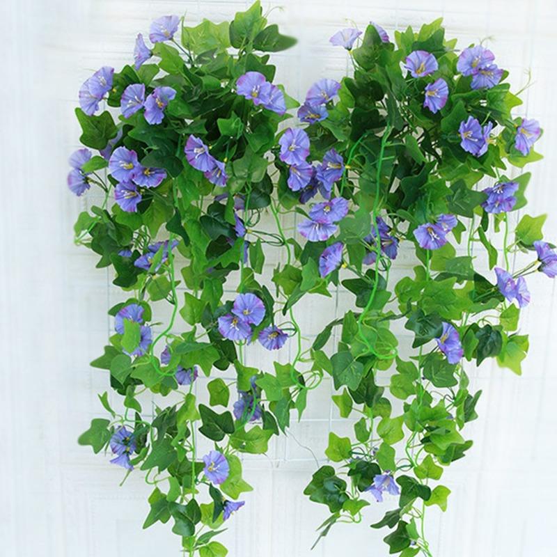

1 шт. Штучна квітка, імітація ротанга, підроблена рослина, висить на стіні, квітка іпомеї, весільний декор фіолетовий