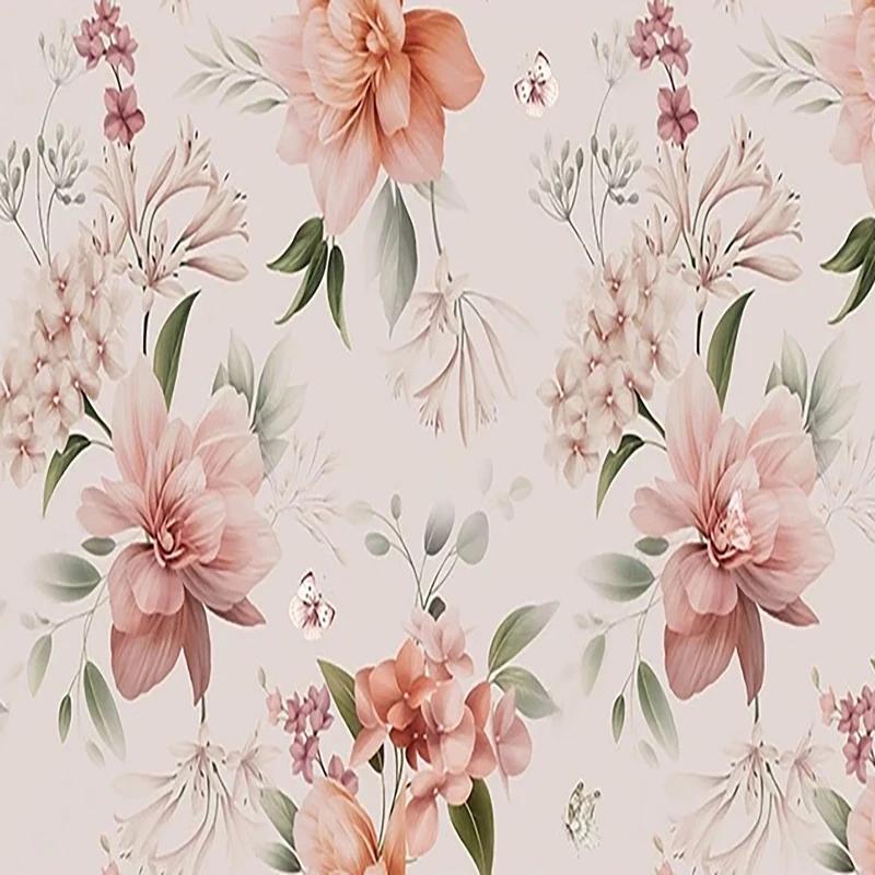 Tapeta Moderní Malé Svěží růžové květy Nástěnná malba Kreslený Dětská Dívčí ložnice Pozadí Obývací pokoj Moderní výzdoba 3D freska