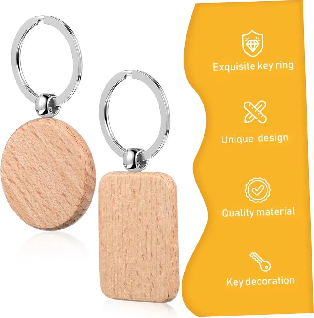 1/5pcs Rounded-Rectangle Wood Keychains Blanks DIY Painting Wooden Key Chain Blanks Unfinished Wooden Key Ring Key Tag Gifts