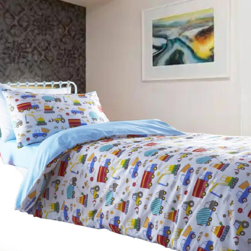 Car Trucks Diggers Cartoon Pattern 3d Digital Printed Bed Set With Polyester Cotton For Kids Bedroom Decor