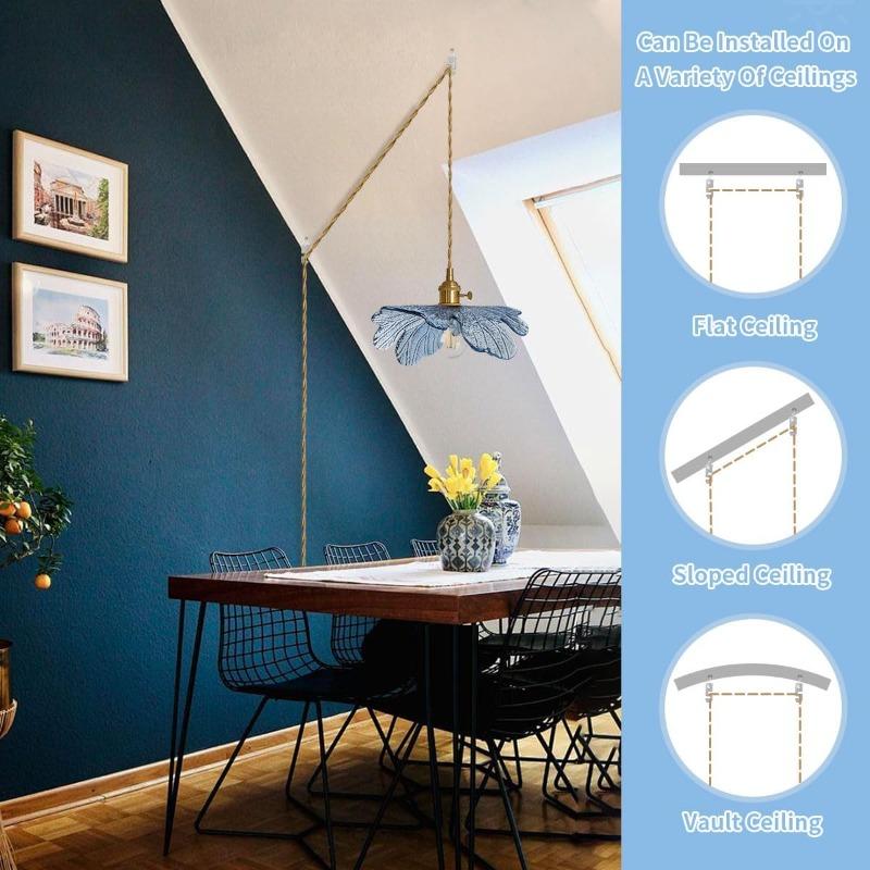 Vintage Hanging Light with Plug In Cord on/Off Switch Brushed Brass Pendant Light Fixtures