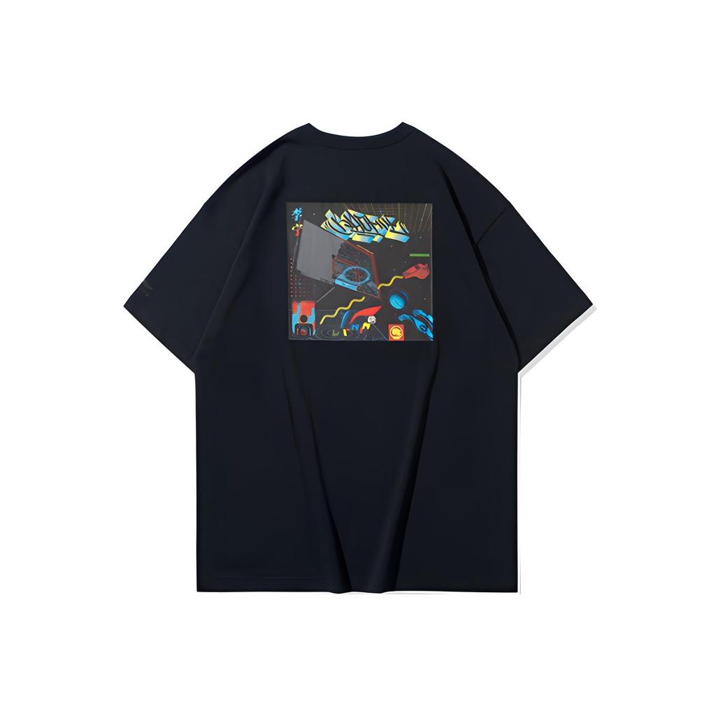 Li Ning Summer Printed Loose Round Neck Sports Short Sleeve T-Shirt Men Tops Black AHSQ561-3