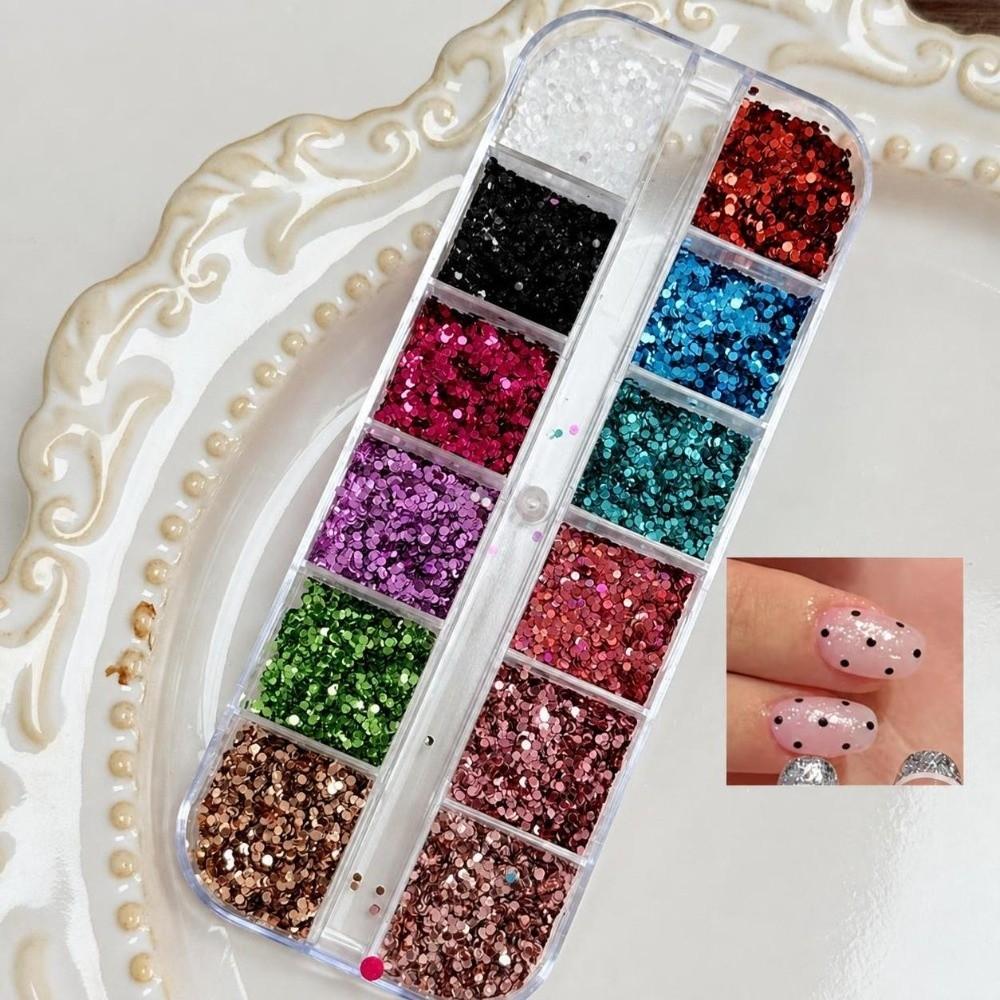12 Grids Nail Art Sequins Kit Polka Dots DIY Nail Embellishments Manicure Accessories