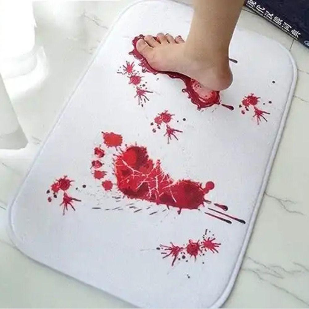 Non Slip Halloween Blood Footprint Doormat Quick Dry Kitchen Mat Blood Stain Floor Mat Party