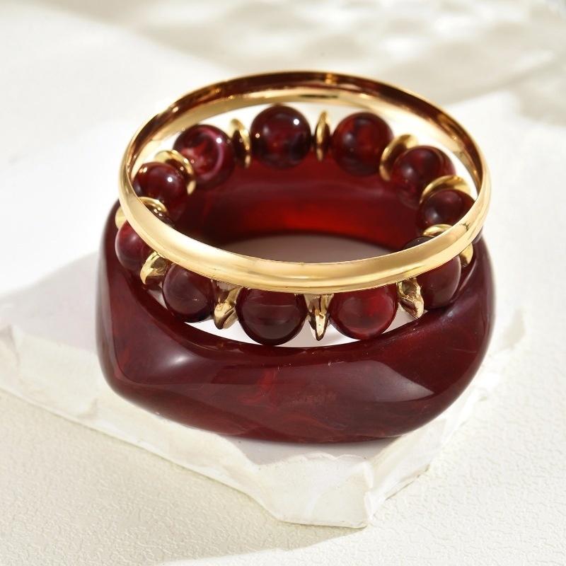 

3Pcs Set Exaggerated Resin Wide Bangles Beads Strand Bracelet Sets Vintage Fashion Bracelet For Women Men Gift Jewelry