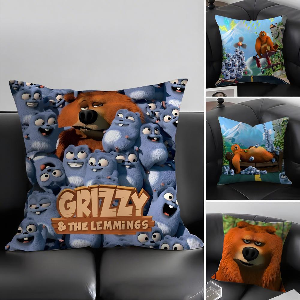 Monika Chen Unisex G-Grizzly And L-Lemming Cartoon Cushion Cover Pillowcase Ultra Soft Skin Friendly Fabric Cloud Like Comfort & Concealed Zipper