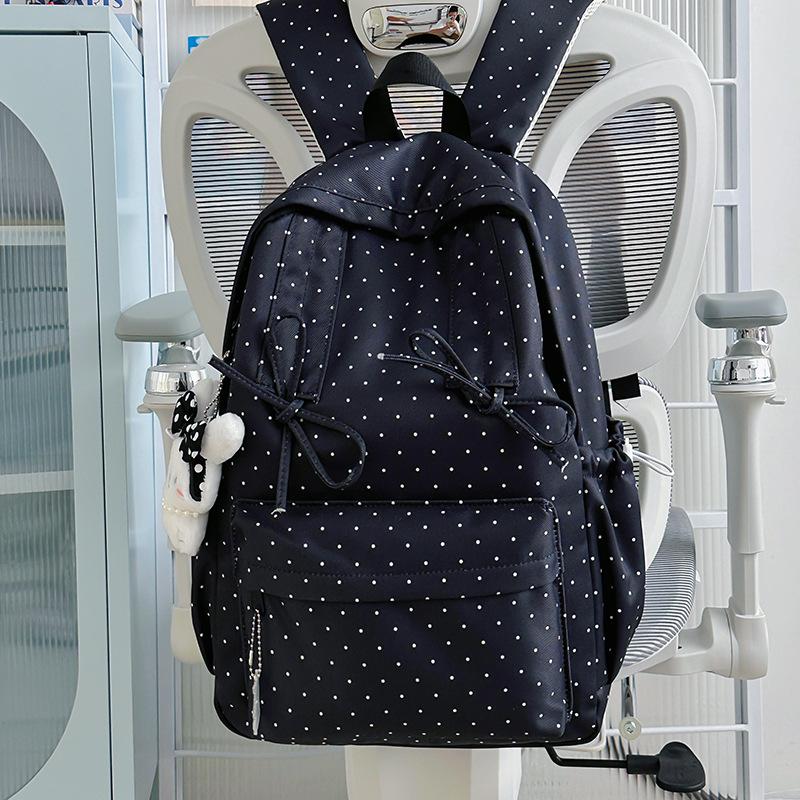 Schoolbag Korean Polka Dot Bow Sweet Schoolbag Female Junior High School College Student College Style Backpack Travel Backpack
