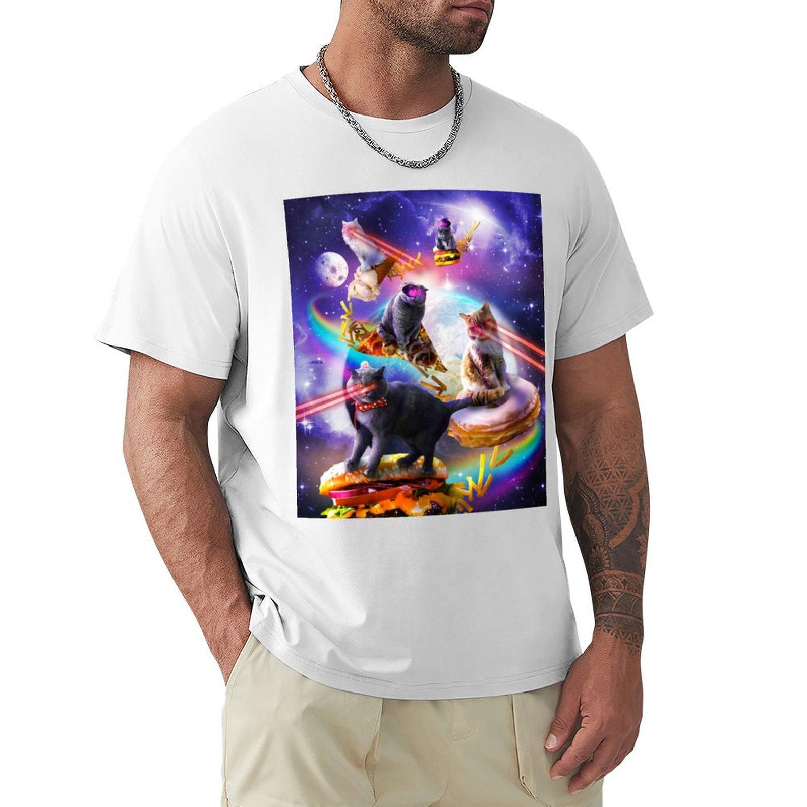 Galaxy Laser Space Cat On Burger Pizza Donut Ice Cream TShirt funny costumes tees plus sizes Tshirts for men cotton S