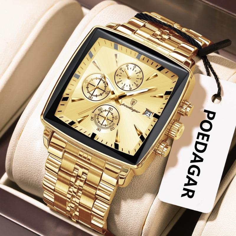 Top Brand New Square Men's Watch Multifunctional Business Quartz Waterproof Luminous Calendar Watch