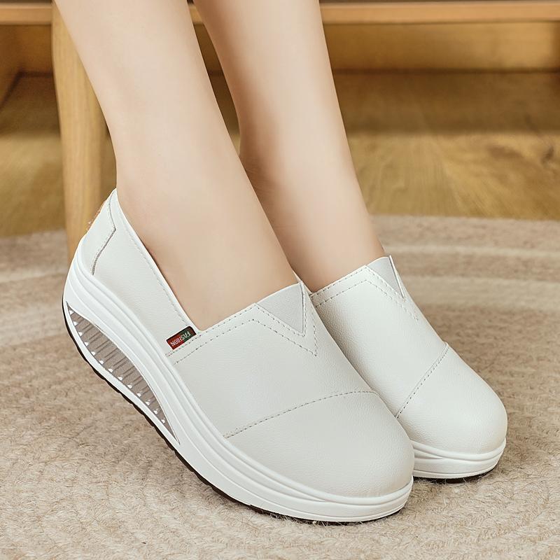 Women Platform Loafers Students Casual Black Leather Elevator Shoes Thick Sole Height Increase White Sneakers