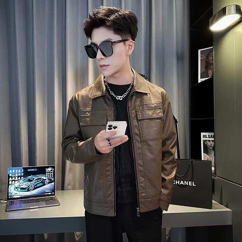 Универсальная мужская ветрозащитная кожаная куртка-косуха с карманами - Высококачественный осенний стиль L