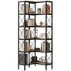 5-Tier L-Shaped Bookshelf, Freestanding Corner Bookcase with Metal Frame, Rustic Brown