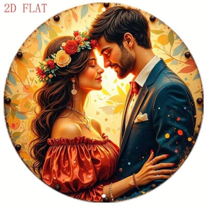 Arte da Parete in Metallo, Coppia Romantica Fiori, Decorazione Soggiorno