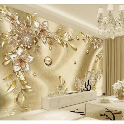 Fototapete 3D Stereo Golden Flower Jewel Europäischen Stil Luxus Wandbilder Wohnzimmer TV Hintergrund Wandmalerei