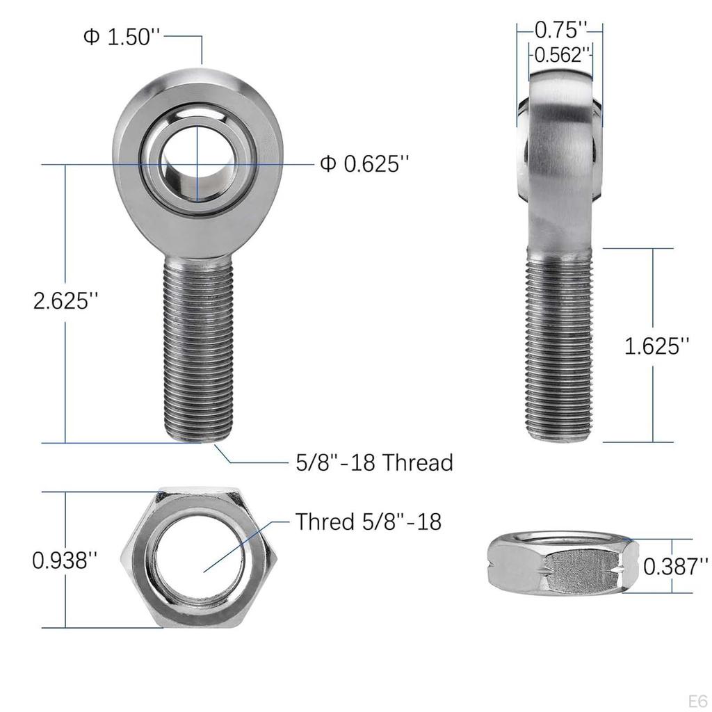 Heim Joint Rod End Set Left and Right Thread Hinge Joints Alloy Auto Accessories Sturdy Repair Part