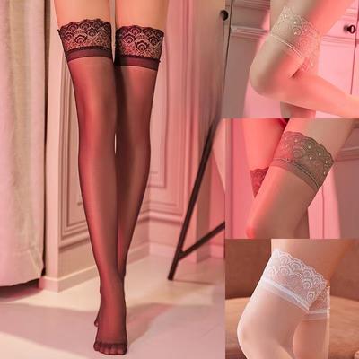 Silikónové Stay Up Pančuchy Protišmykové Sexy Spodná bielizeň Dámske Letné Gotické Ultra tenké Čipkované Nad Kolená Priehľadné Po Stehno