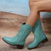 Fashion Large Size Embroidered Western Cowboy Boots Women's Autumn Winter V-notch Chunky Heel Short Boots Pure Color Totem