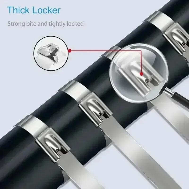 100Pcs Stainless Steel Cable Ties Metal Zip Ties Strap for Exhaust Wrap Multi-Purpose Heavy Duty Self-locking Fastening Ring