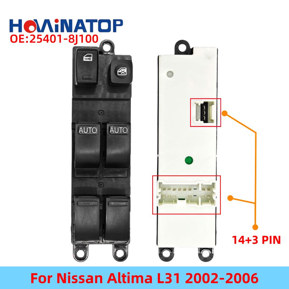 HOWINATOP 25401-8J100 14+3Pin LHD Power Window Master Switch Dual AUTO For Nissan Altima L31 2002-2006 OEM Replacement