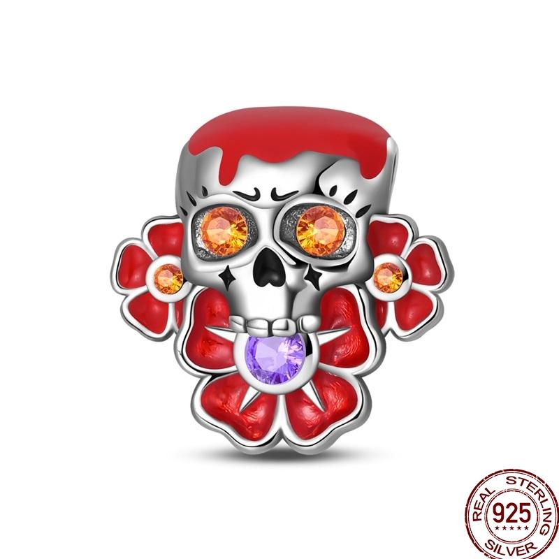 Halloween Charms Bead Copper Jack-O'-Lantern Skull Bat Witch Hat Candy Luminous Charm Fit Bracelet Diy Jewelry