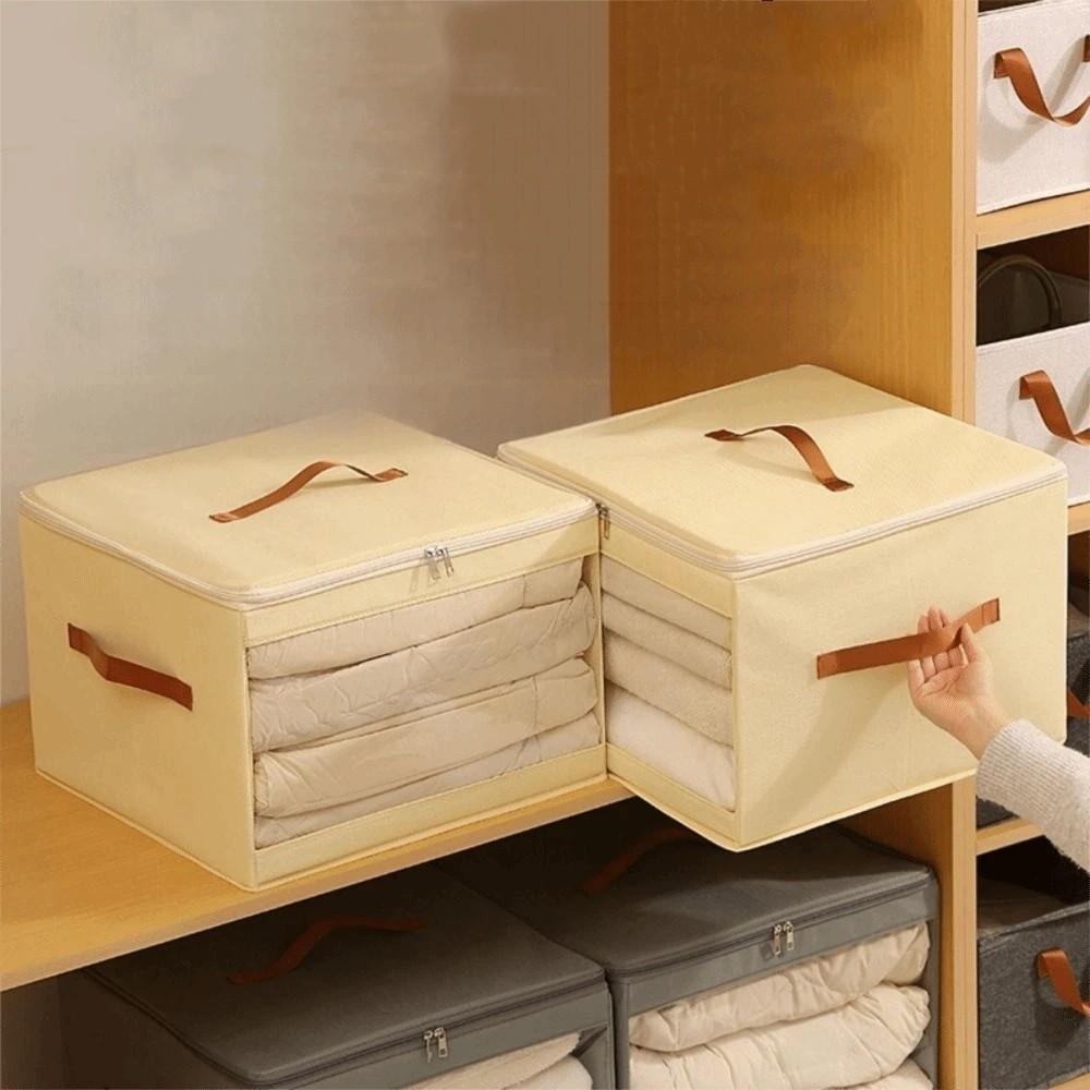 Non-woven Fabric Square Storage Box Zippered Large Capacity Underwear Storage Box with Handle Space Saving