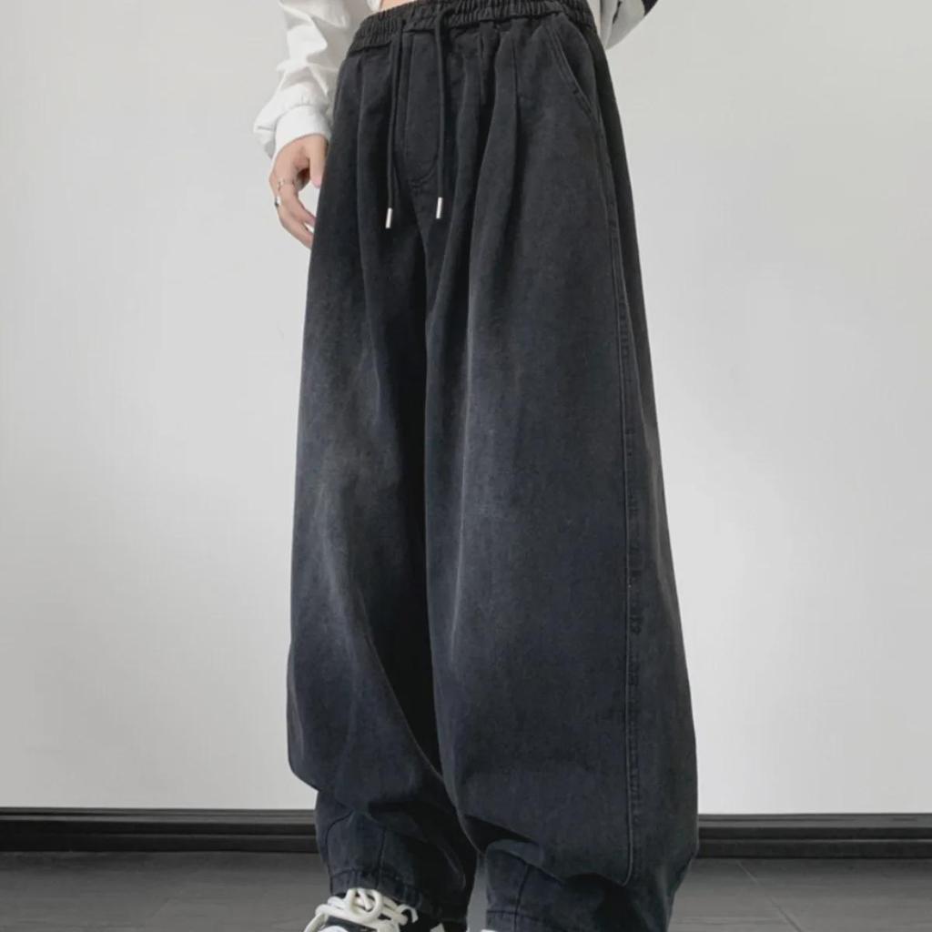 Men's Retro Washed Distressed Wide-Leg Jeans - American Trend