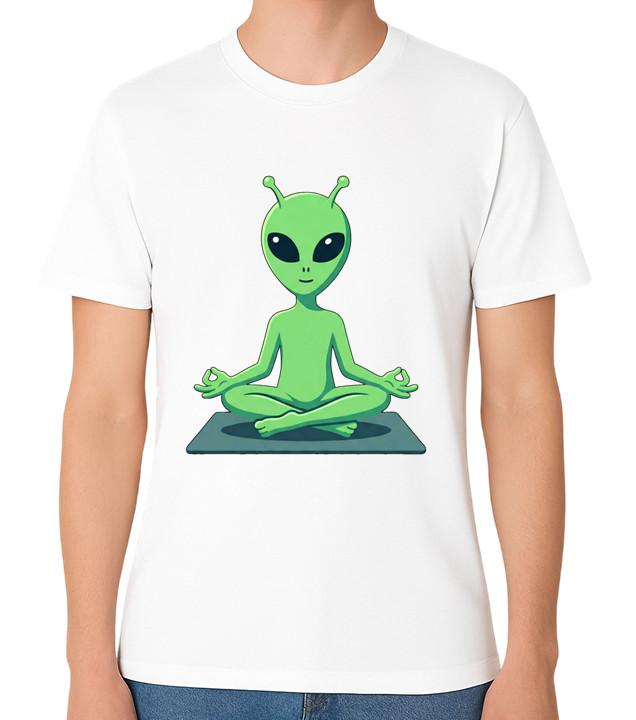 Meditating Alien Yoga T-Shirt Funny UFO Cute Aliens Graphic Unisex Tee S разноцветный