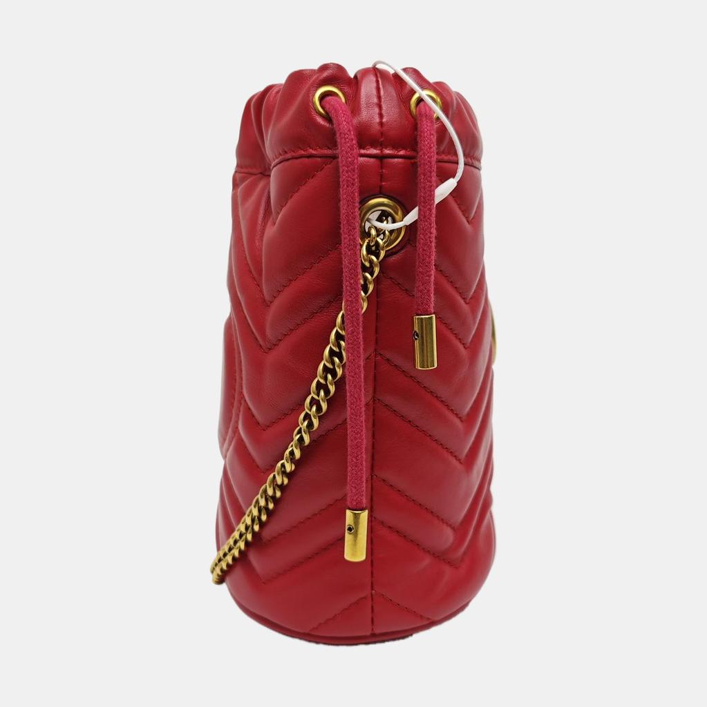 [Pre-Owned] GG Marmont Gold Logo Quilted Drawstring Bucket Bag - Very Good #1RNVQG