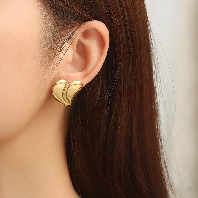 Wind Splicing Color Stainless Steel Love Earrings Women's Trend Plated 18K Gold Light Luxury Earrings