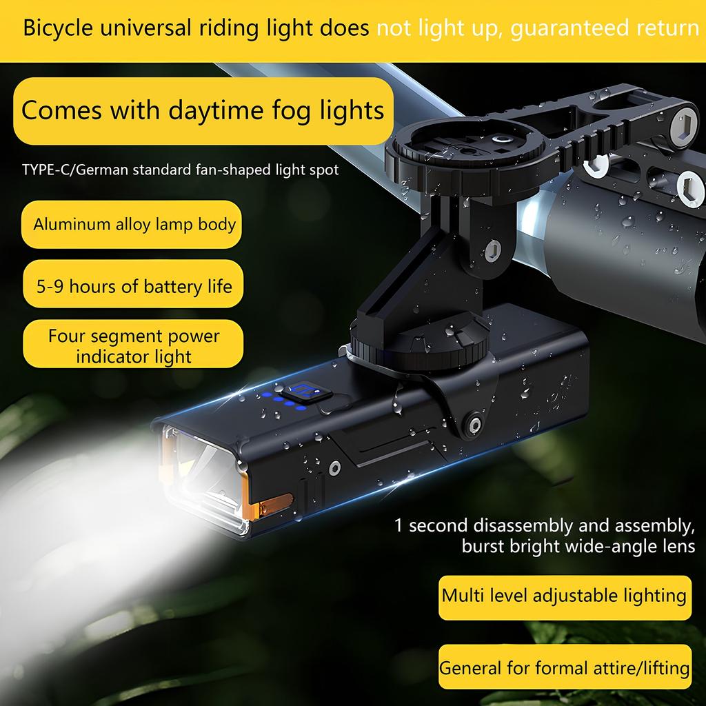Bicycle Headlight With Built-in Fog Light TYPE-C Rechargeable Riding Light Strong Light Can Be Installed