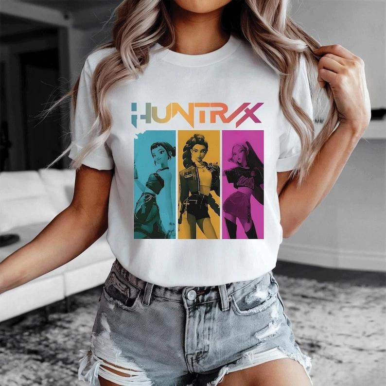 Kpop Huntrix Shirt Kpop Demon Hunters Shirt Kpop Huntrix Pin Tee Clothing Graphic Short Sleeve Shirt Unisex Men Women All-season