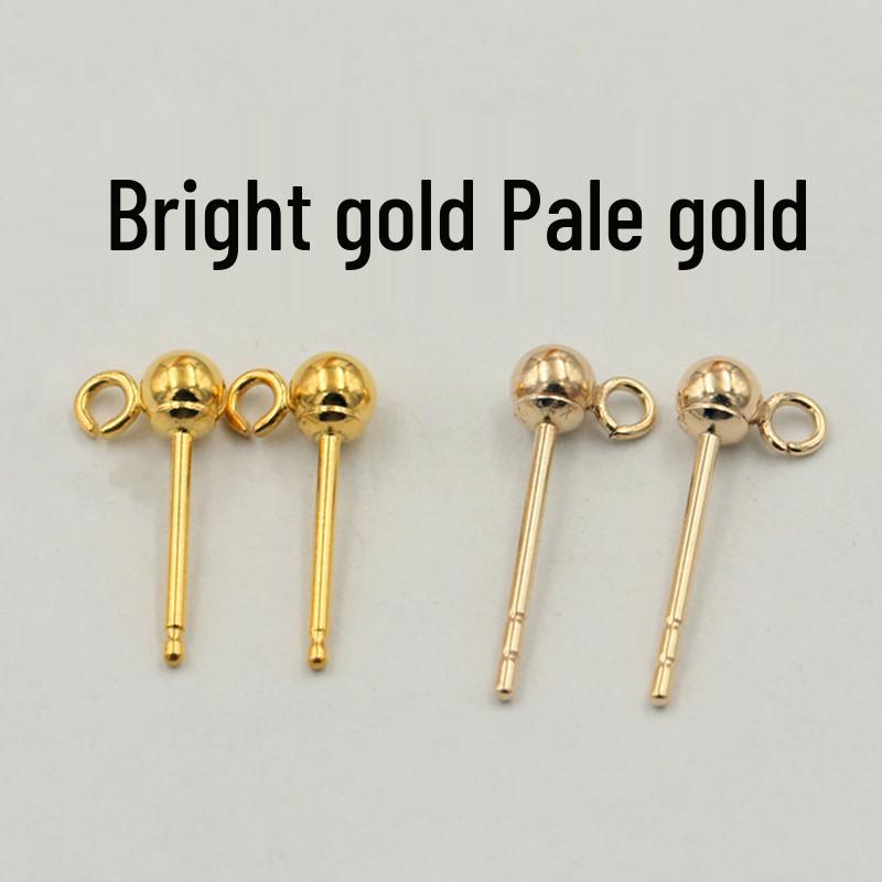 14K Gold Filled Round Bead Ear Pins: Ball Stud Earrings with Ring for DIY Jewelry Accessories.
