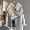 Imitation Cashmere Length Tassel Scarf For Women Floral Print Autumn/Winter Warm Shawl Warps Coldproof Windproof Blanket