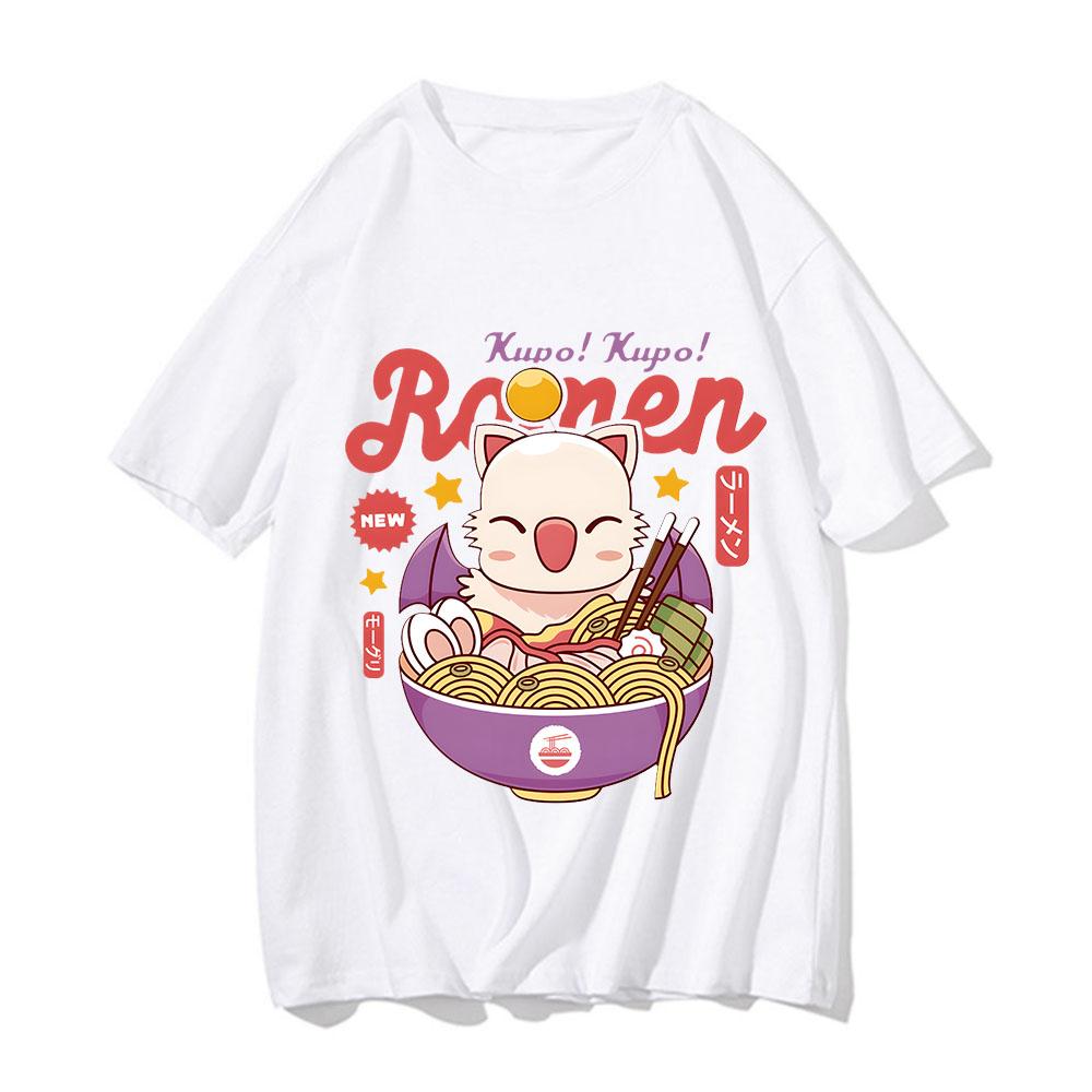 Moogle Kupo Ramen T-shirt Cute Cat Popular Shirt Men Short-Sleeve Streetwear Tshirt Summer Pure Cotton O-Neck Oversized Tops