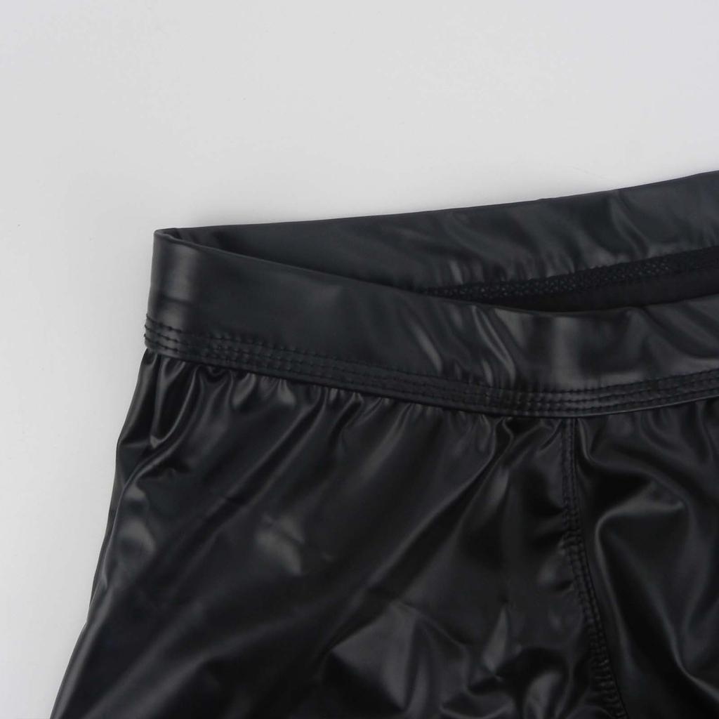 Men's Erotic Panties Cool Imitation Leather Underwear Buttocks Design Sexy Hollow Out Nightclub Boxer Shorts