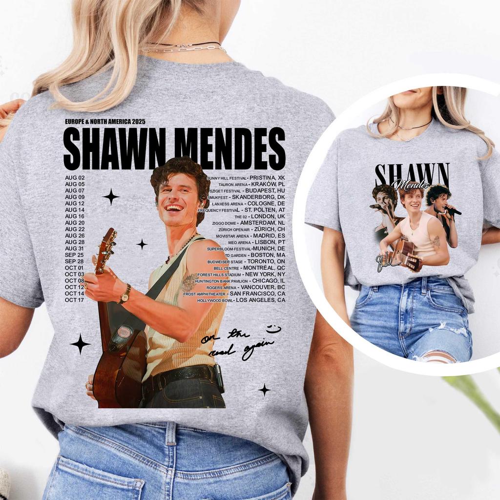 On The Road Again Tour 2025 T-Shirt New In Fashion Casual Loose Short Sleeve Round Neck High Quality Street Wear Shawn Mendes