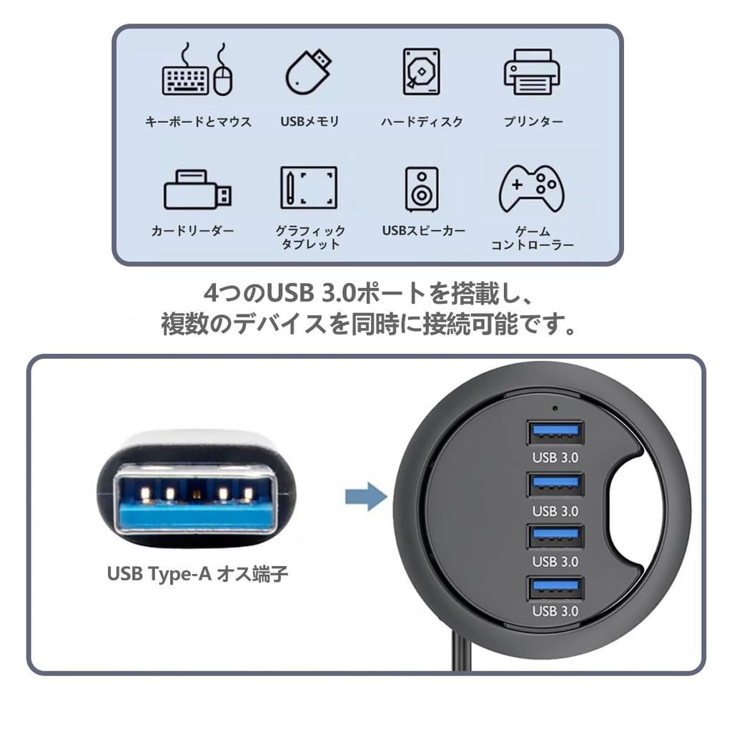 USB 5Gbps Includes USB Extension Fits 60mm Desk Compatible with Surface and Other Ideal for Remote and Working from Home 3.0 4-Port Hub, High-Speed