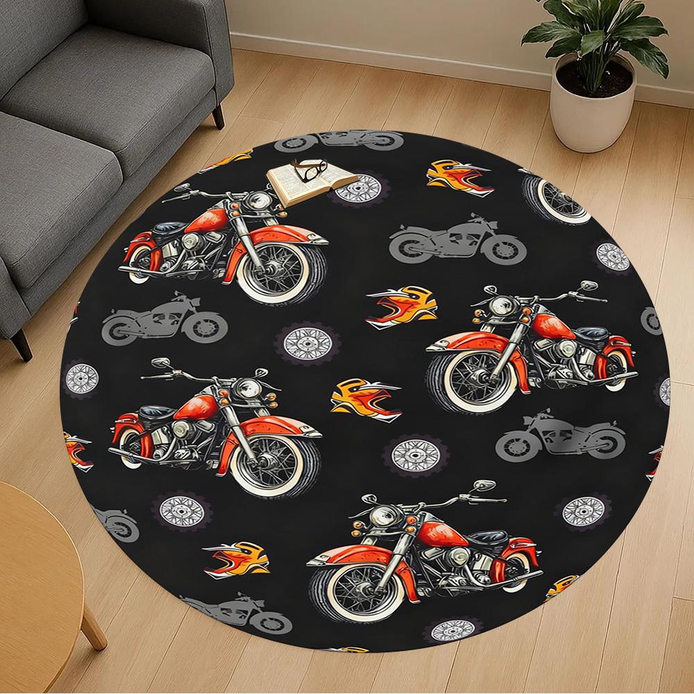 1PC Motorcycle Flames Round Chair mat Area Rug - Non-Slip, Floor Mat for Office, Bedroom, and Indoor Decor -Gift D1127247