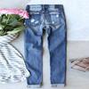 Women's Mid Rise Straight Leg Jeans Loose Fit Buffalo Plaid Patchwork Distressed Cuffed Denim Pants
