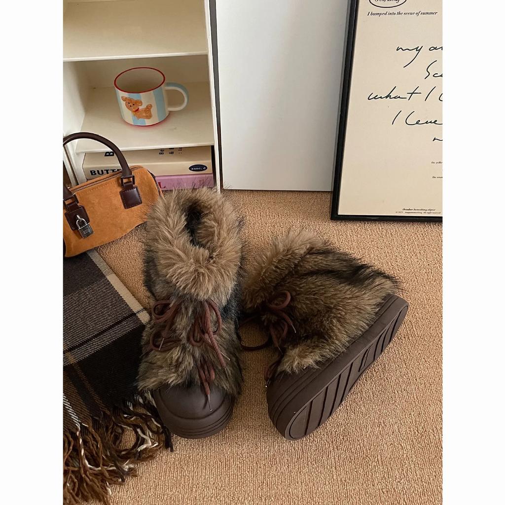 Fashion Add Pile Thickening Increase Thick Soled Snow Boots Women's 2025 New Winter Warm Wooly Cotton Boots